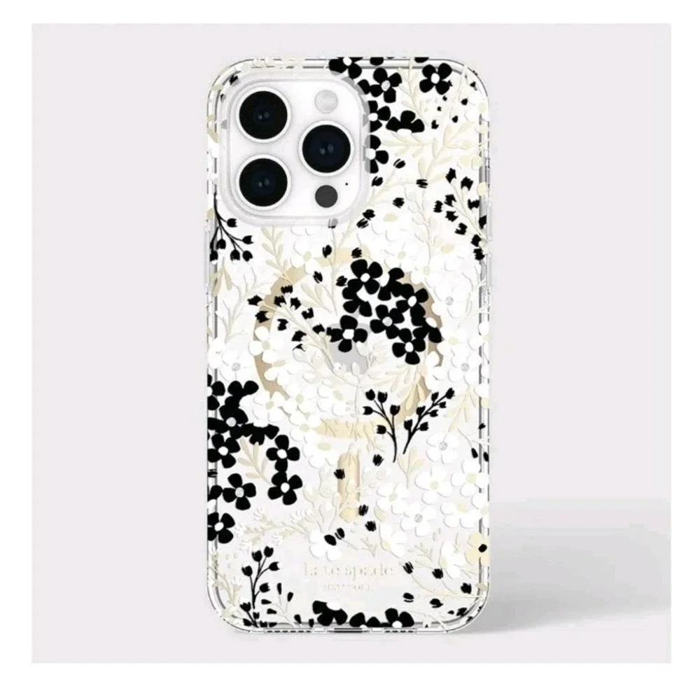 kate spade New York Case for iPhone 14 Pro Max w MagSafe Clear Floral Gold Black